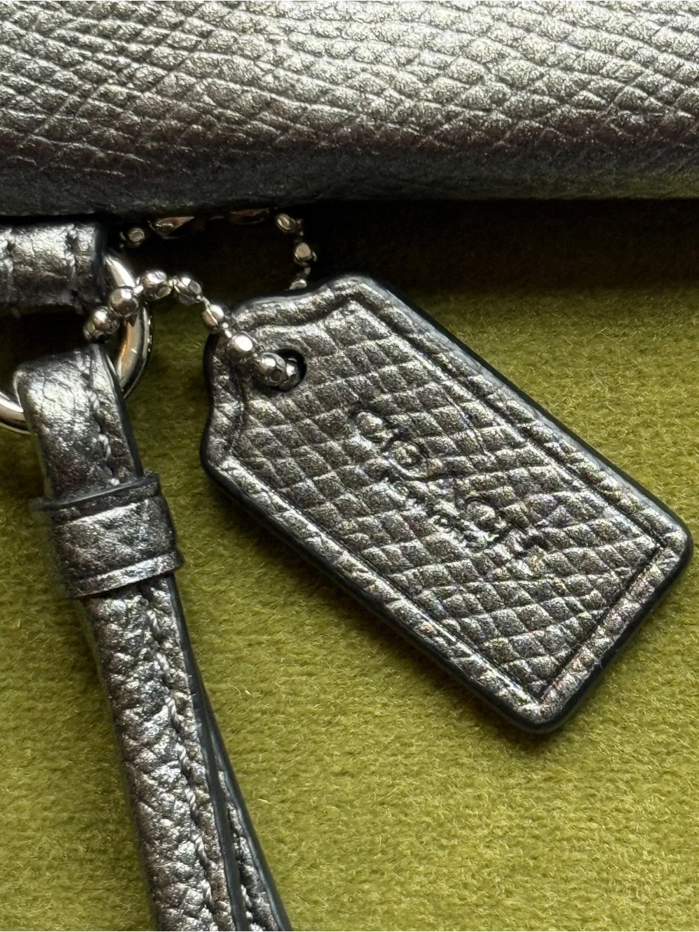 Coach Crossgrain Corner Zip Wristlet in Gunmetal